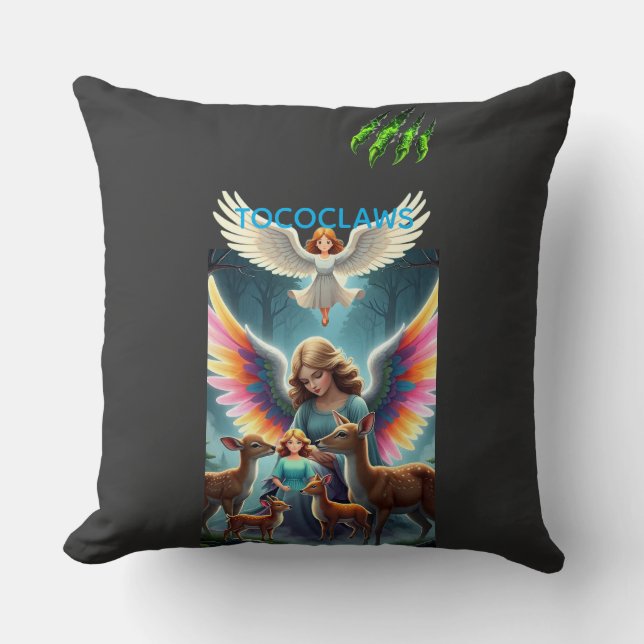 TOCOCLAWS Schutzengel & Waldhirsche Fantasy  Kissen (Vorderseite)