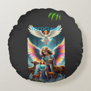 TOCOCLAWS Schutzengel & Waldhirsche Fantasy Rundes Kissen