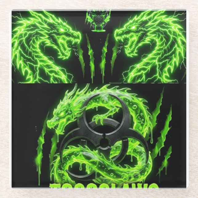 TOCOCLAWS Zwilling Neon Grün Lightning Dragons  Glasuntersetzer (Vorderseite)