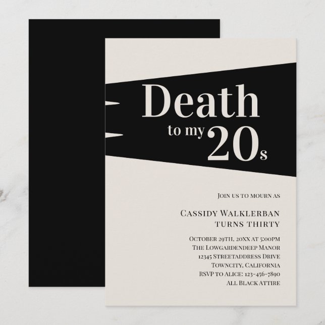 Tod bis 20. 30. Geburtstag Einladung (Vorne/Hinten)