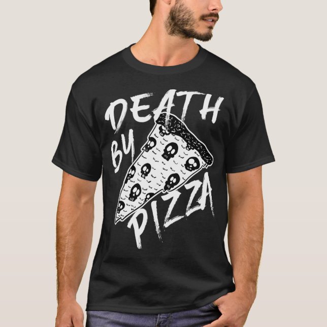 Tod durch Pizza Pepperoni Skulls Metal Text Hallow T-Shirt (Vorderseite)