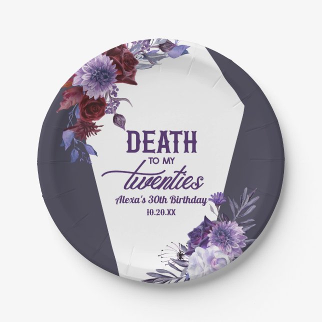 Tod in meinen zwanziger Jahren, florales 30. Gebur Pappteller (Vorderseite)