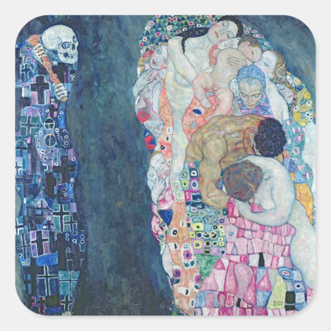 Tod und Leben, c.1911 (Öl auf Leinwand) Quadratischer Aufkleber (Vorderseite)