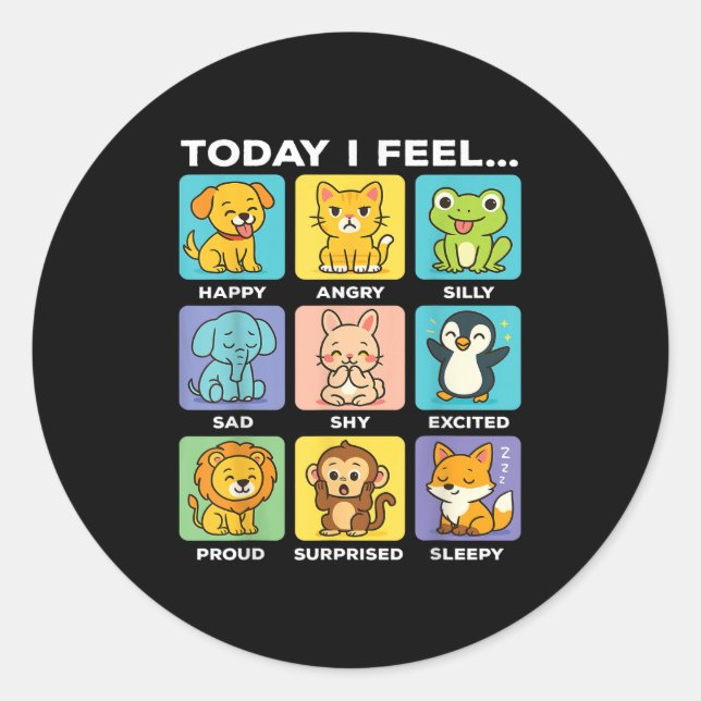 Today I Feel... Funny Animals Emotional Boxes Emot Runder Aufkleber (Vorderseite)