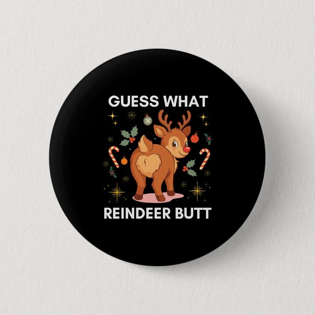 Toddler Christmas Ugly Sweater Guess What Reindeer Button (Vorderseite)
