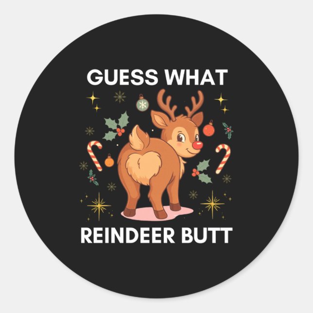 Toddler Christmas Ugly Sweater Guess What Reindeer Runder Aufkleber (Vorderseite)