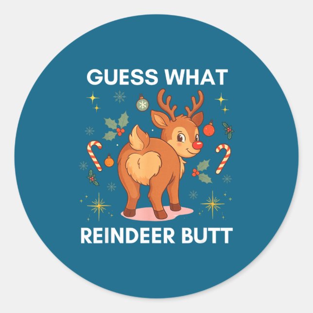 Toddler Christmas Ugly Sweater Guess What Reindeer Runder Aufkleber (Vorderseite)