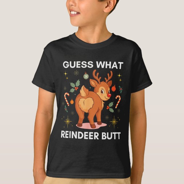 Toddler Christmas Ugly Sweater Guess What Reindeer T-Shirt (Vorderseite)