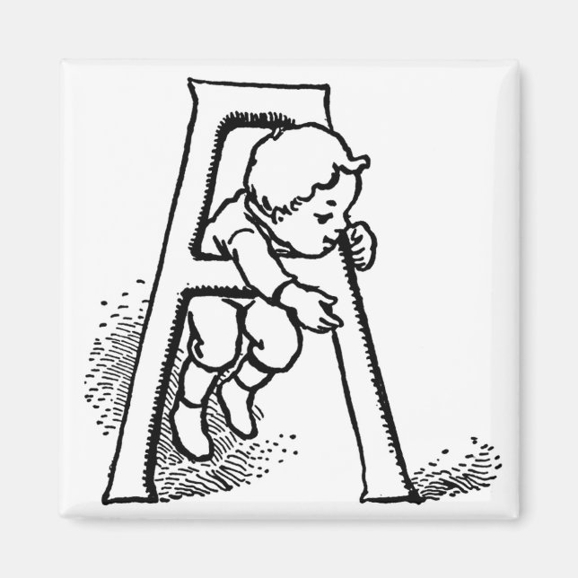 Toddler Climbing Letter 'A' - Magnet (Vorne)