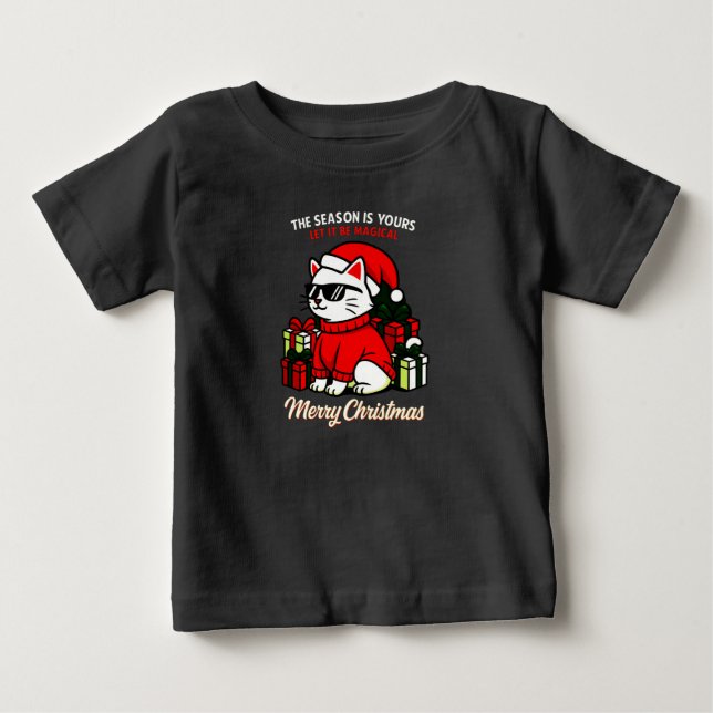 Toddler's Cool Cat Christmas funny holiday Baby T-shirt (Vorderseite)