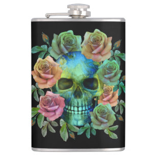 TODESGRÜNER TOTENKOPF MIT BLUMEN FLACHMANN
