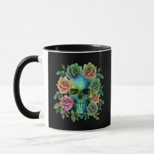 TODESGRÜNER TOTENKOPF MIT BLUMEN TASSE