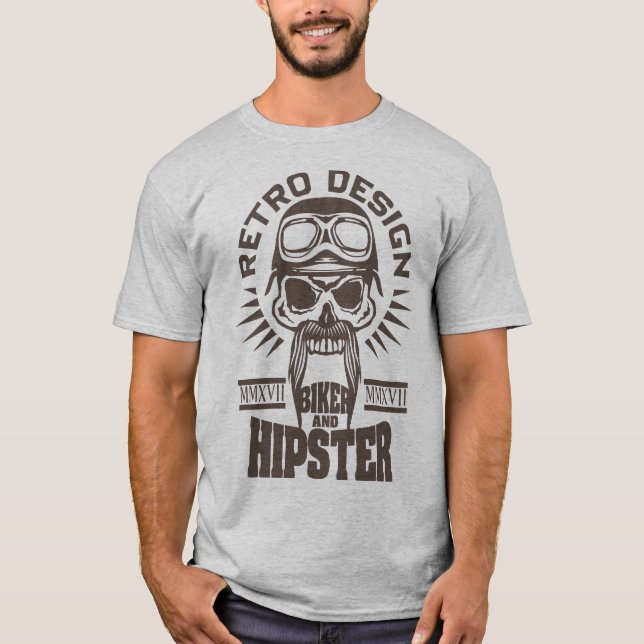 Todeskopf Hipster Biker Motorradhelm T-Shirt (Vorderseite)