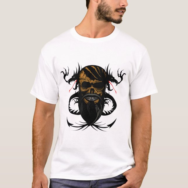 Todeskopf Skull Hipster Dragon Tribal Bar T-Shirt (Vorderseite)