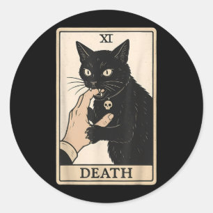 Todestarotkarte schwarze Katze Halloween Hexe Grus Runder Aufkleber