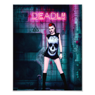 Tödliches Neon-Punk-Totenkopf-Mädchen Fotodruck