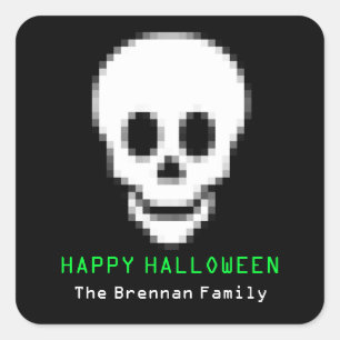 Todpixel Schädel giftige grüne Halloween Gefallen Quadratischer Aufkleber