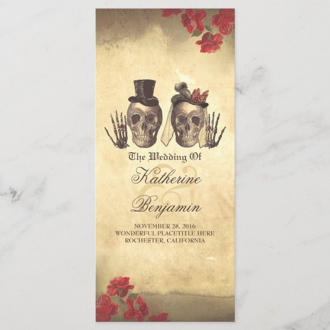 Todschönes gotisches Schädel Hochzeitsprogramm Programm (Vorderseite)
