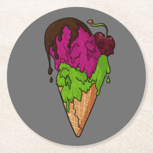 Todsüße Berry Skull Ice Cream Runder Pappuntersetzer