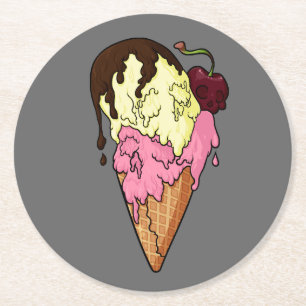 Todsüße Strawberry n' Banana Skull Ice Creme Runder Pappuntersetzer