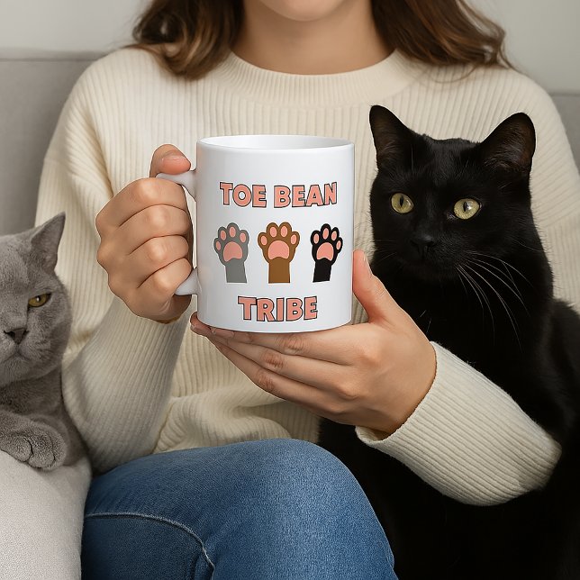 Toe Bean Tribe Süße Katze Kawaii Kaffeetasse (A mug with three cat paws and says toe bean tribe)