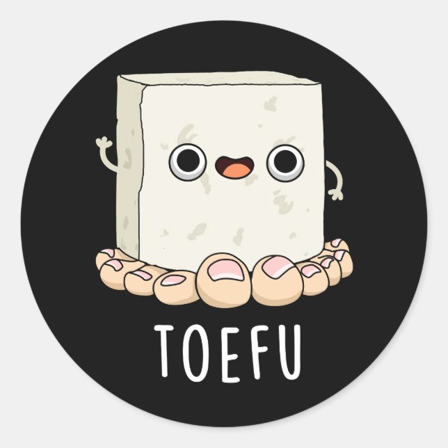 Toe-fu Funny Tofu Pun Dark BG Runder Aufkleber (Vorderseite)