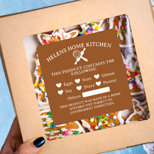 Toffee Brown Food Allergy Alert Bakery Sticker