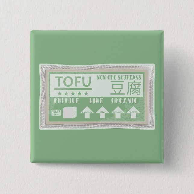 Tofu Pop Art Lebensmittelverpackung Button (Vorderseite)