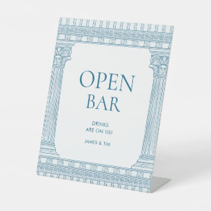 Toga Party Open Bar Drink Station mit blauem Tempe Sockelschild