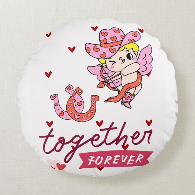 TOGETHER FOREVER COUNTRY STYLE  RUNDES KISSEN (Vorderseite)