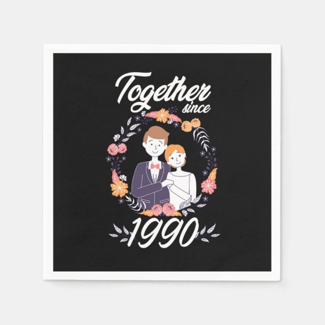 Together Since 1990 Wedding 30 th Annivers Gift Serviette (Vorderseite)