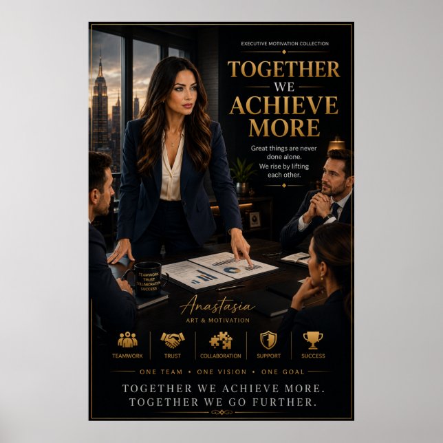 Together We Achieve More – Teamwork Motivation Pos Poster (Vorne)