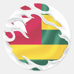 Togo Ripped Flag Classic Round Sticker