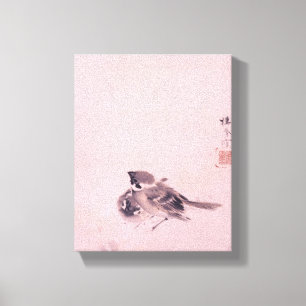 Toile 双 雀, 栖 鳳 paire du Bruant, Seihō, Art Japonais