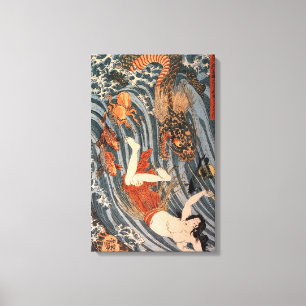 Toile 海 女 と 龍, 国, Femme & Dragon, Kuniyoshi, Ukiyo-e