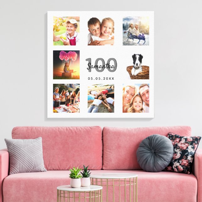 Toile 100e anniversaire personnalisé photo collage blanc (Insitu(Salon))