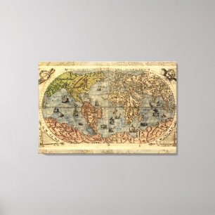 Toile 1565 Carte Antique du Monde de Forlani Renaissance