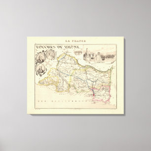 Toile 1858 Carte du département des Bouches du Rhône, Fr