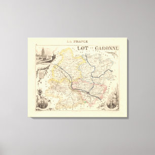 Toile 1858 Carte du département du Lot et Garonne, Poste