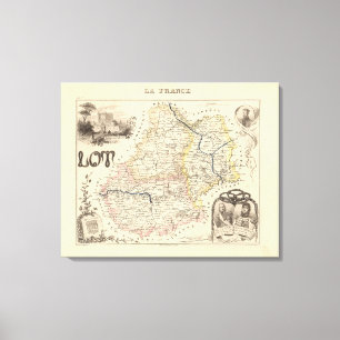 Toile 1858 Carte du département du Lot, Poster de France