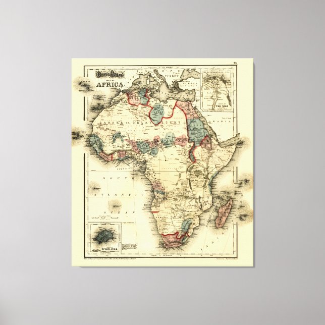 Toile 1874 Map of Africa Antique African Print (Recto)