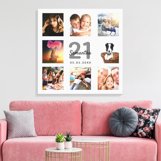 Toile 21e anniversaire photo collage blanc monogramme (Insitu(Salon))