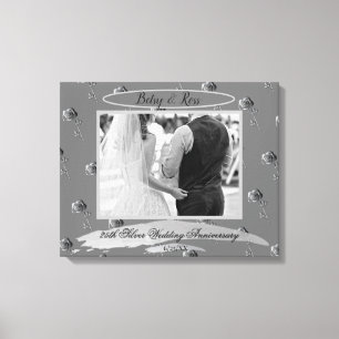 Toile "25e anniversaire du Mariage d'argent" Roses d'arg