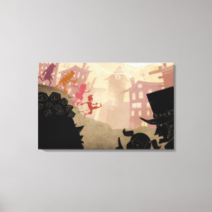 Toile 4 petits monstres - marchant par la ville
