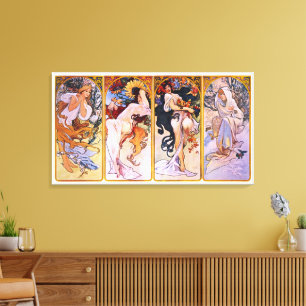 Toile 4 Saisons par Alphonse Mucha, Art Nouveau Vintage