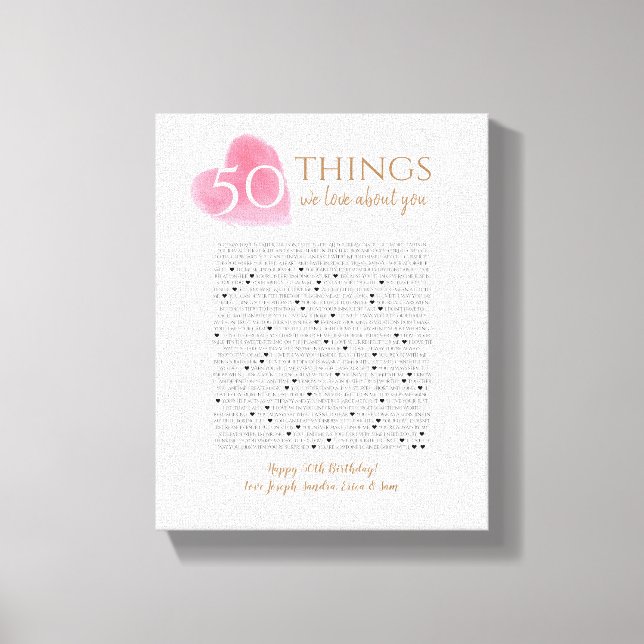 Toile 50 choses que nous aimons à propos de vous aquarel (Recto)