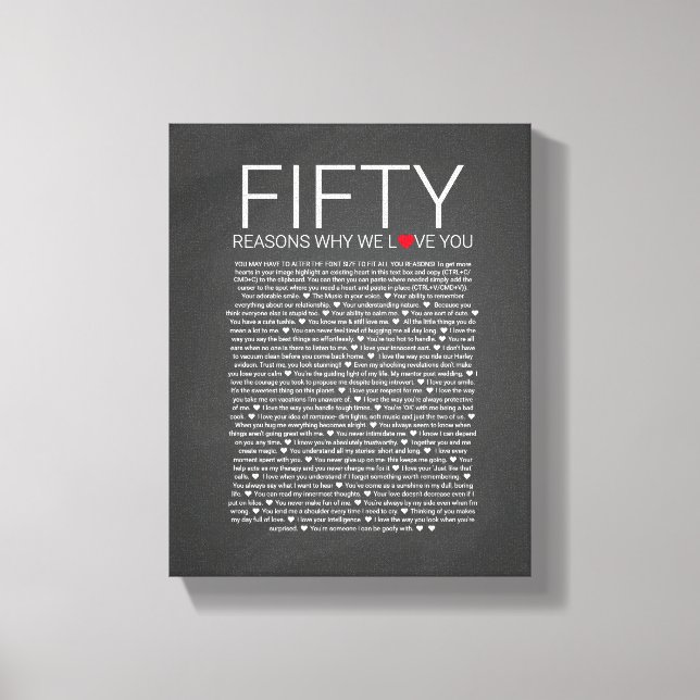 Toile 50 raisons pour lesquelles nous vous aimons vow ma (Recto)