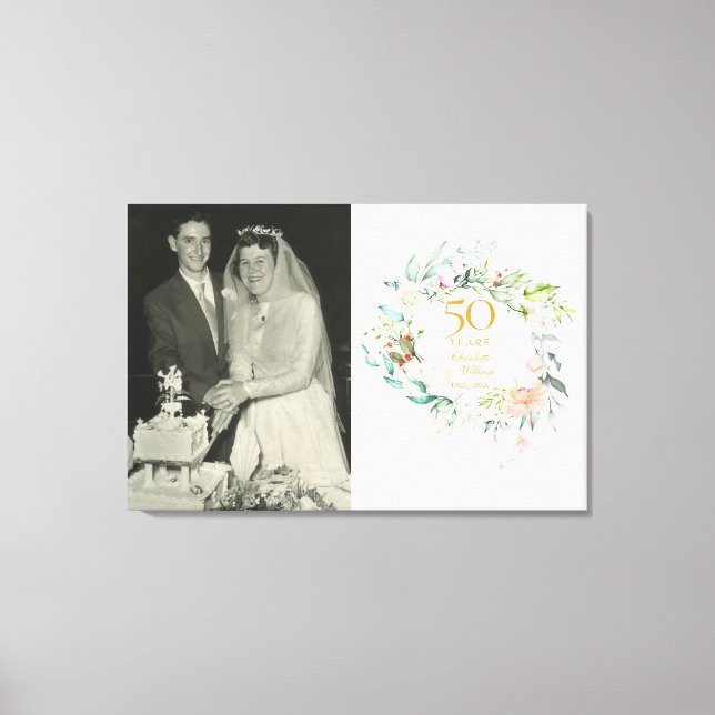 Toile 50e anniversaire de Mariage d'or Photo Roses flora (Recto)