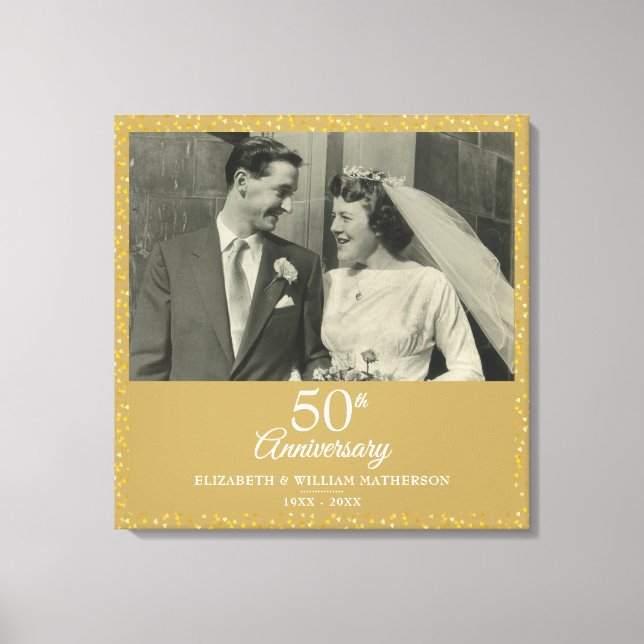 Toile 50e anniversaire du Mariage Golden Love Hearts Pho (Recto)
