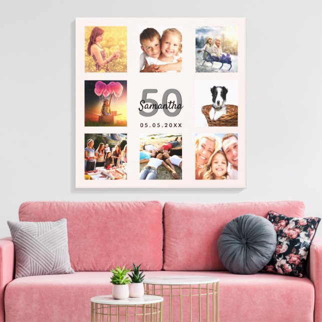 Toile 50e anniversaire rose or rose pâle nom photo (Insitu(Salon))